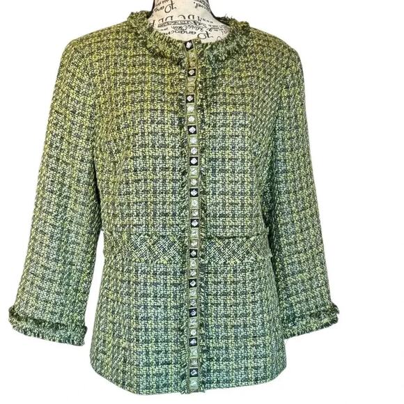 Peck & Peck Size 12 Green Tweed Blazer Jacket Jewel Embellished Career - Picture 1 of 5